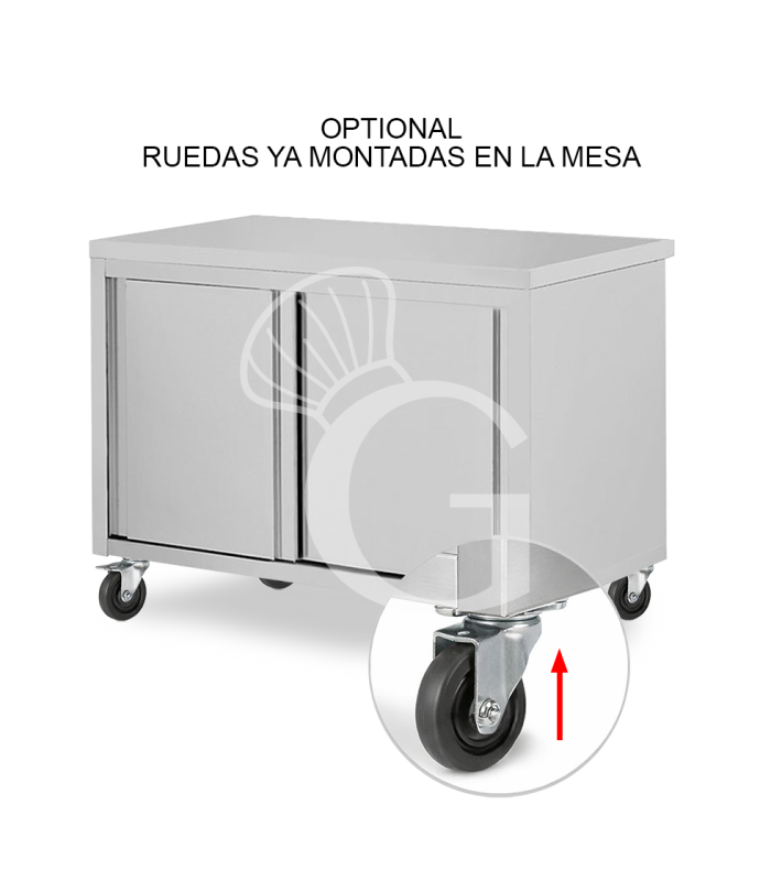 Ruote già montate su Tavolo inox o Tavolo Frigo – Prodotto Pronto all’Uso (4 Ruote, 2 con Freno)