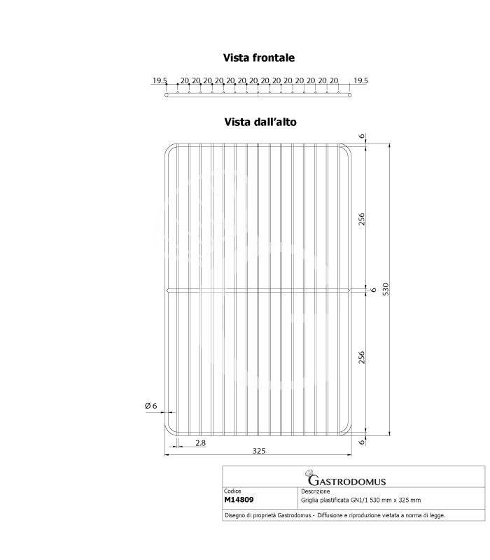 Griglia in polietilene GN1/1 530 mm x 325 mm