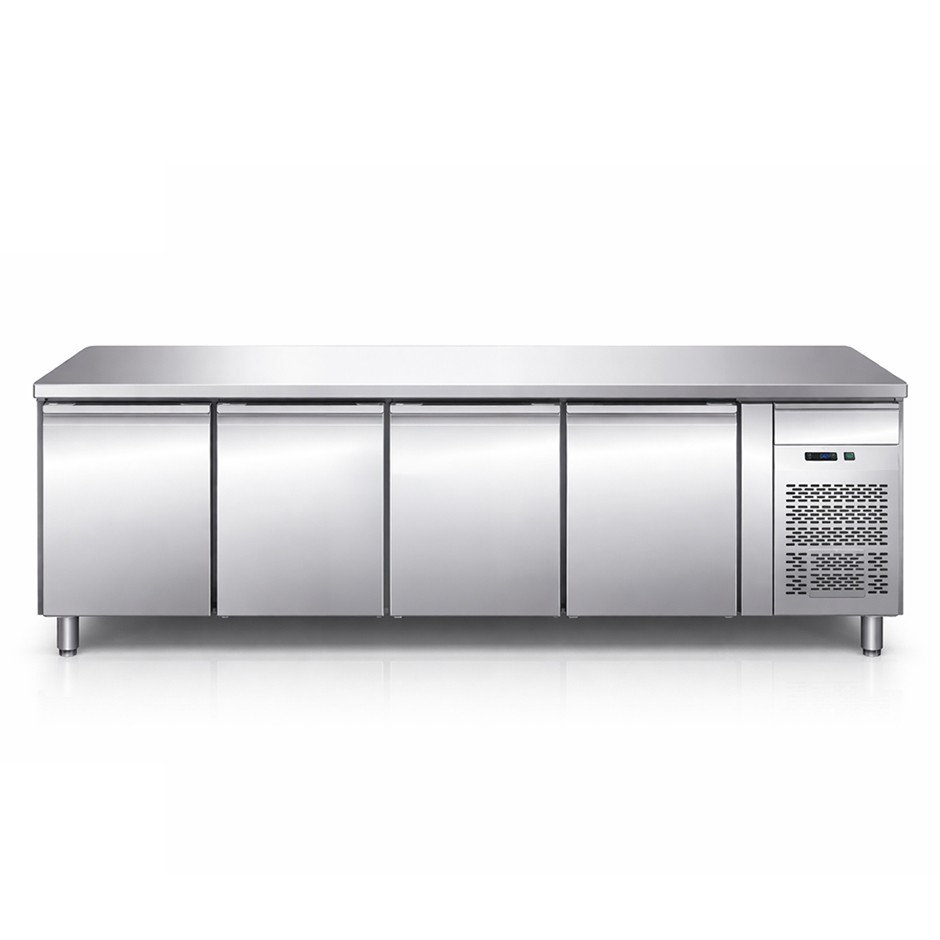 Tavolo refrigerato con 4 porte, cassetto sopra al motore, profondità 600 mm e temperatura -2°C/+8°C - Classe energetica D