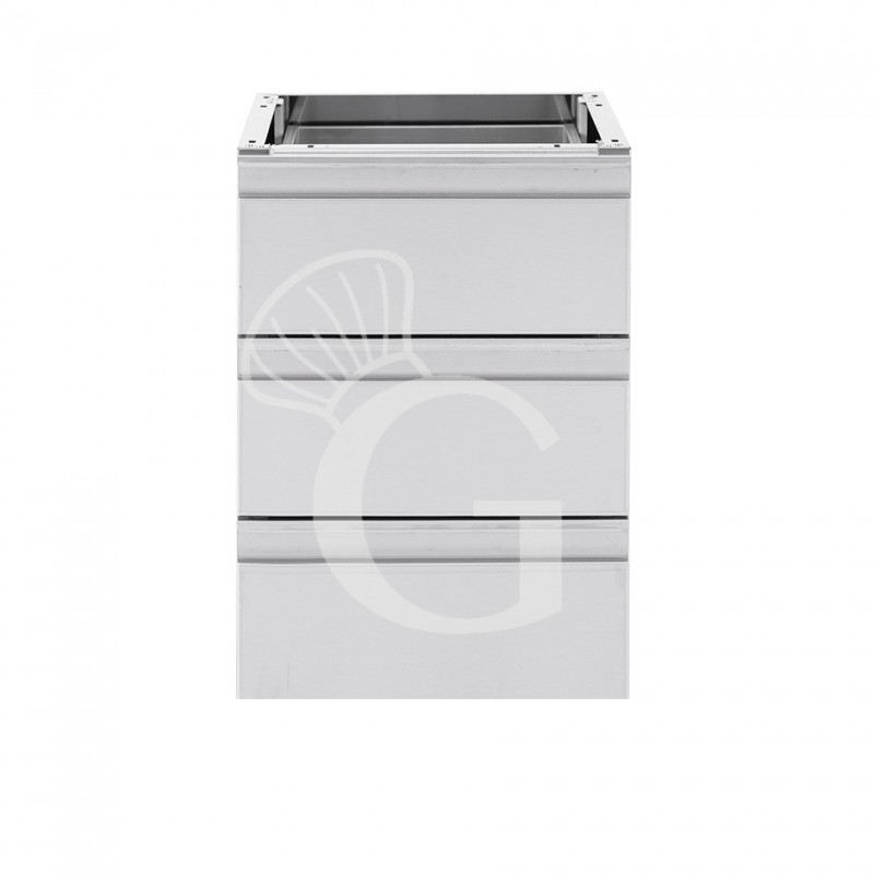 Cassettiera in acciaio inox da agganciare al tavolo, dotata di 3 cassetti, L 400 x P 685 x H 580 mm