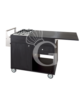 Carrello di servizio Flambè Trolley in legno nobilitato con 1 piastra a 2 fuochi L 1050/137 x P 570 x H 910 mm