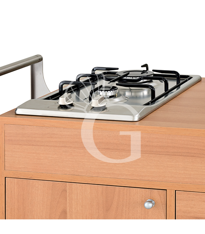 Carrello di servizio Flambè Trolley in legno nobilitato con 1 piastra a 2 fuochi L 1050/137 x P 570 x H 910 mm