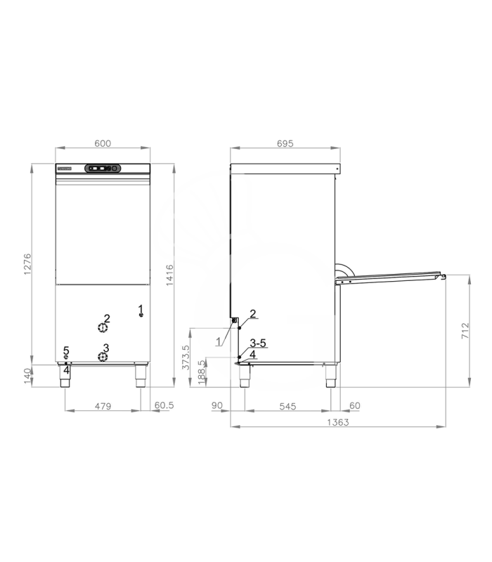 Lavaoggetti elettromeccanica, cesto (500 mmx500 mm), altezza utile 600 mm , dosatore detergente e dosatore brillantante