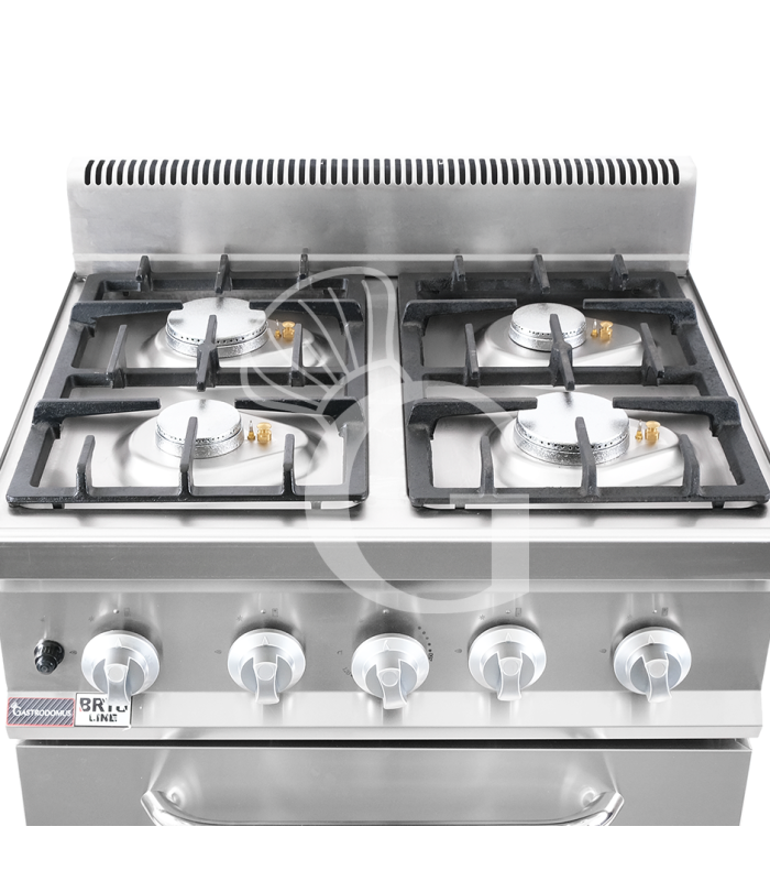 Cucina professionale a gas 4 fuochi forno a gas statico profondità 700 mm - L 800 mm