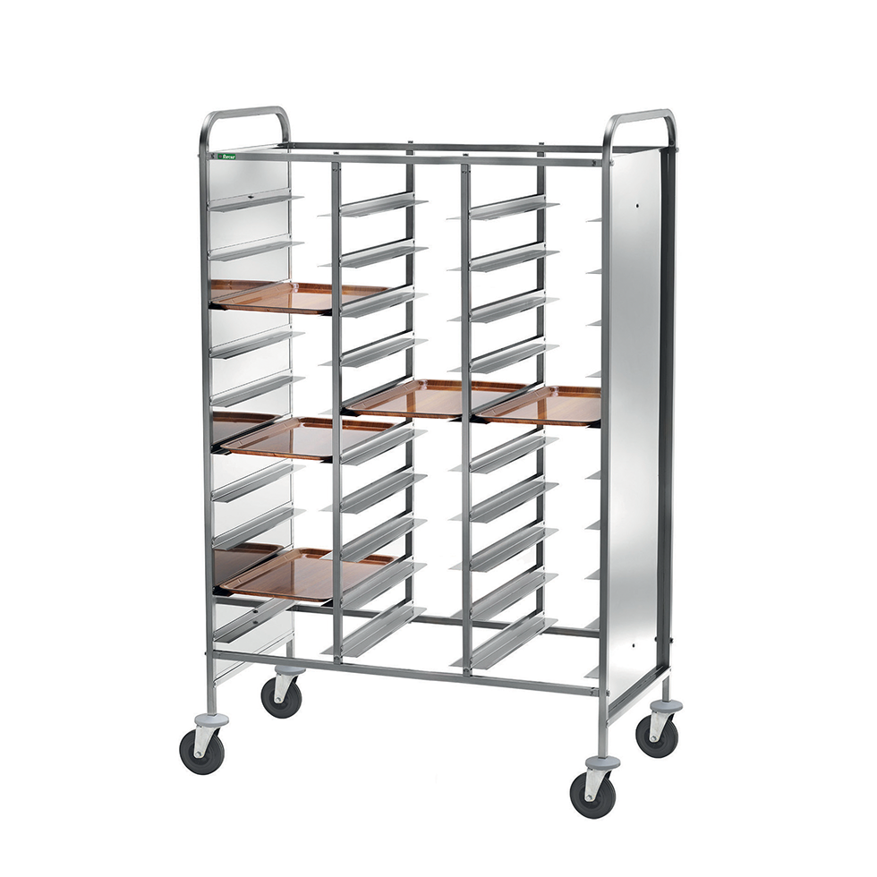 Carrello portavassoi con telaio rinforzato e sponde in acciaio inox per 30 vassoi GN1/1 - L 1100 x P 620 x H 1750 mm