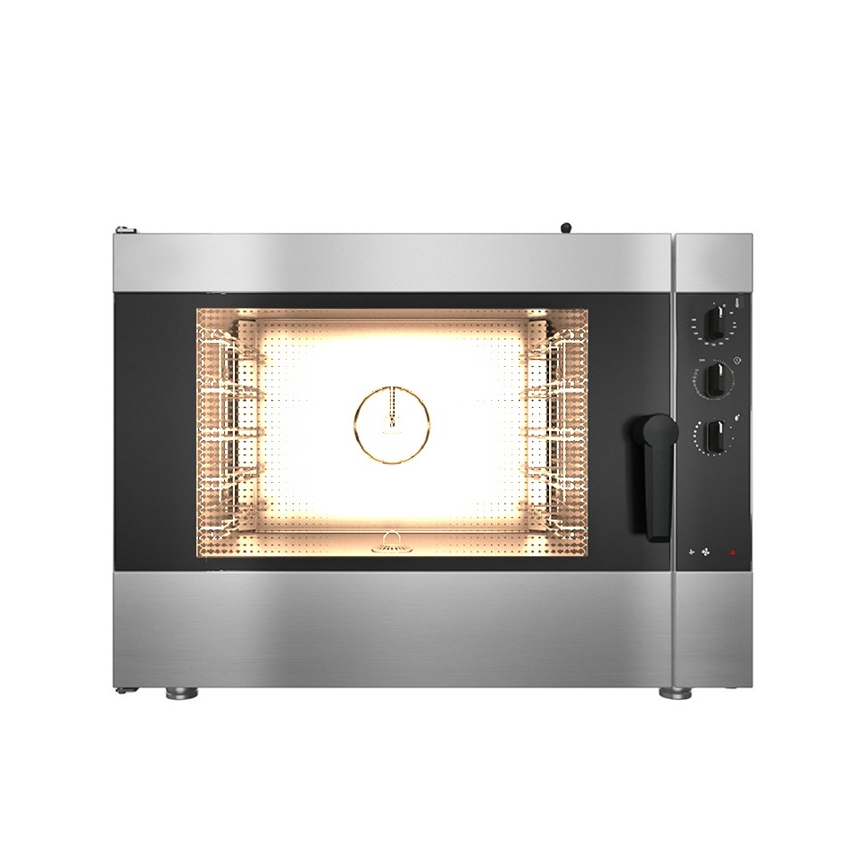 Forno a gas a convezione, comandi elettromeccanici con umidificatore, per 5 teglie GN1/1 o 600x400 mm