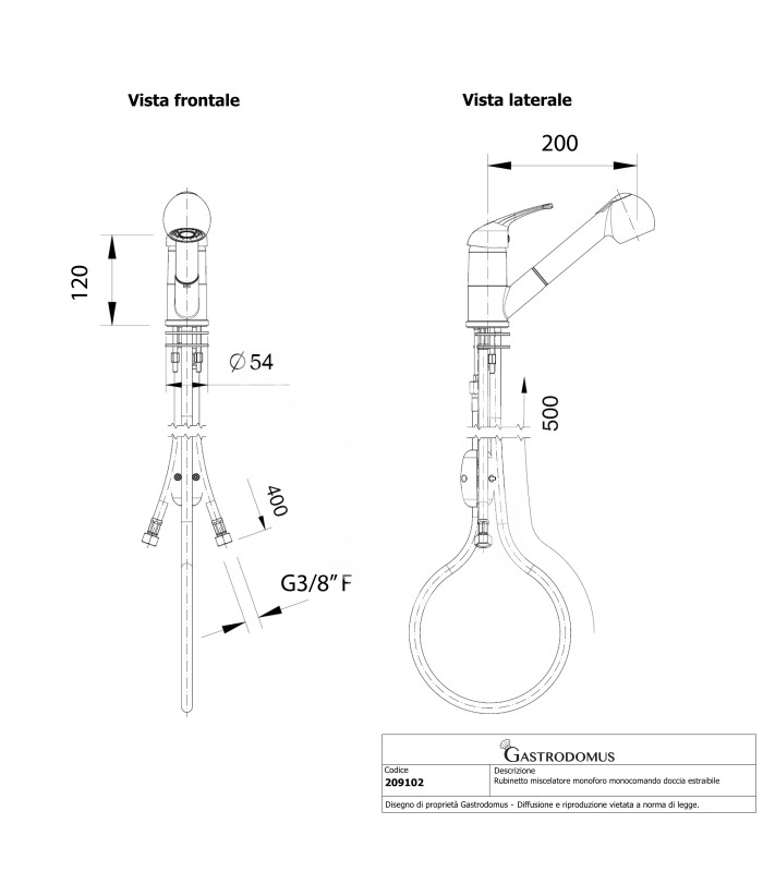 Rubinetto miscelatore monoforo monocomando doccia estraibile con leva corta