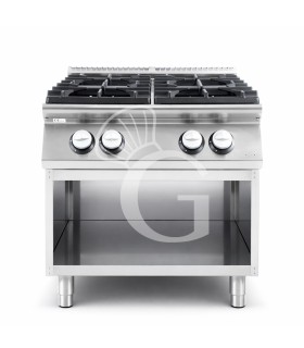 Cucina professionale a gas 4 fuochi armadio aperto profondità 900 mm
