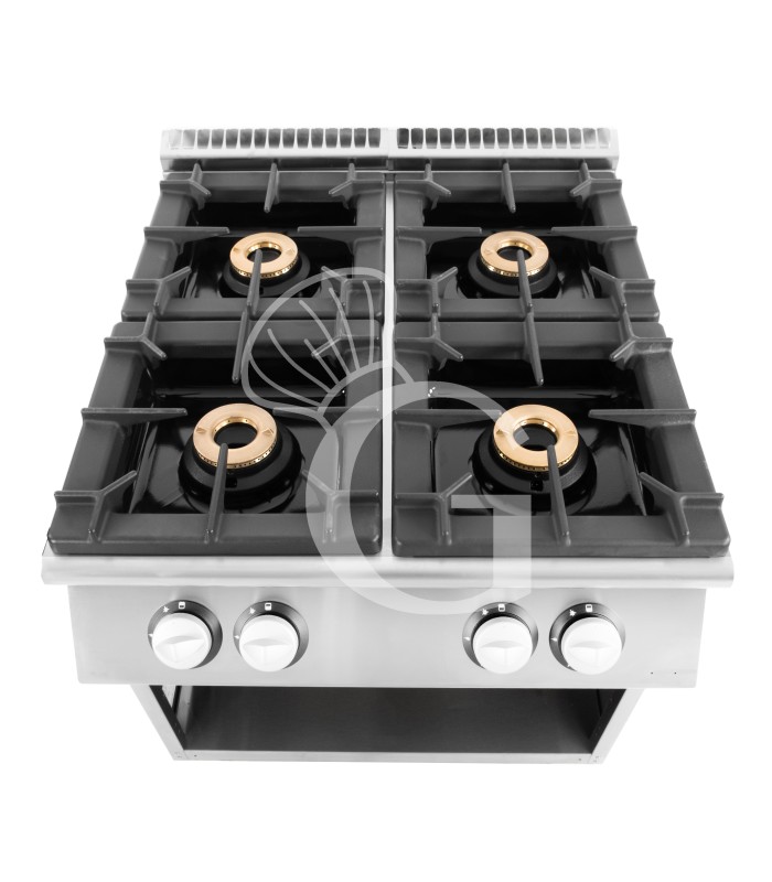 Cucina professionale a gas 4 fuochi armadio aperto profondità 900 mm