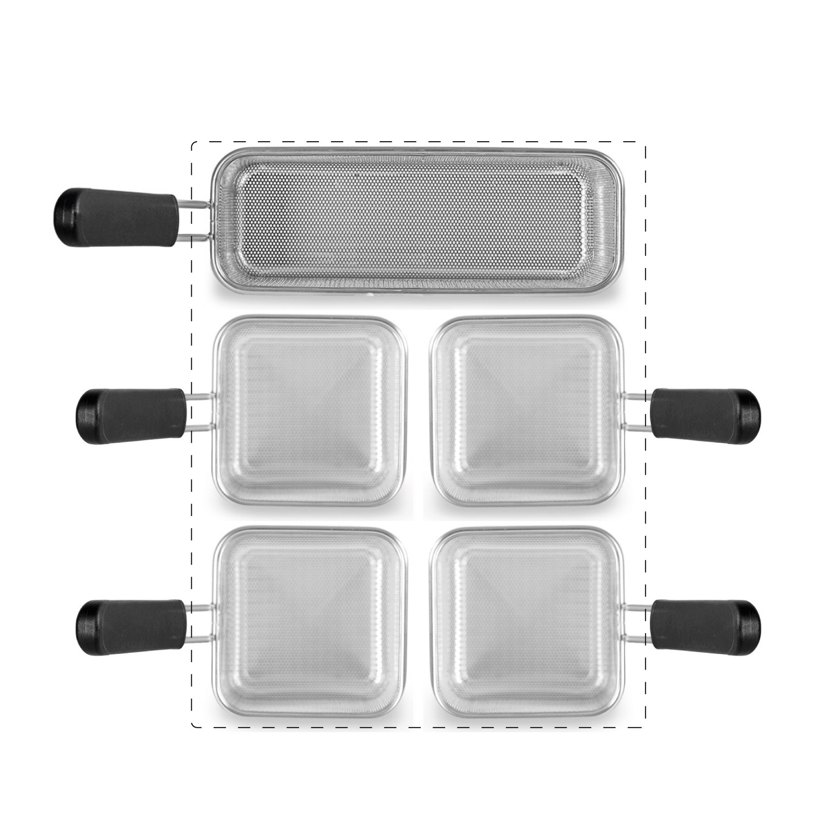 Set di cestelli cuocipasta - 4x GN1/4 + 1x GN2/8 H 160mm - acciaio inox | compatibile con SCP1V70G, SCP2V70G, SCP2V70E, SCP1V70E