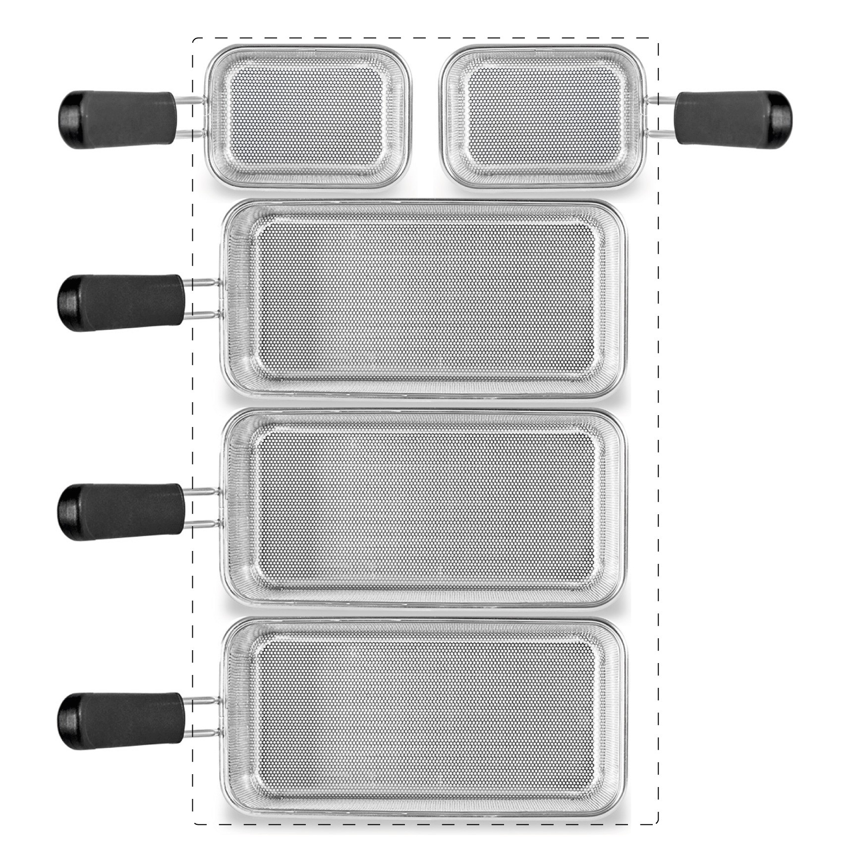 Set di cestelli cuocipasta - 3x GN2/4 + 2x GN1/8 H 160mm - acciaio inox | compatibile con SCP1V90G, SCP2V90G, SCP2V90E, SCP1V90E