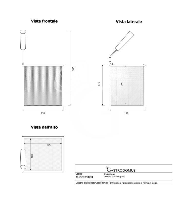 Set di cestelli cuocipasta - 6x L 135 x P 110 x H 170mm - acciaio inox | compatibile con SCP1V70G, SCP2V70G, SCP2V70E, SCP1V70E
