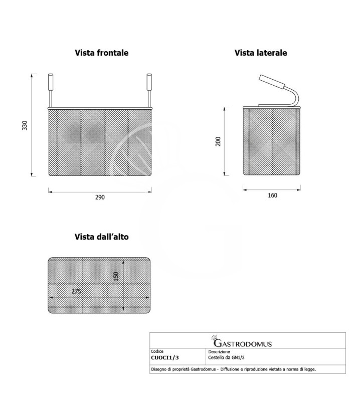 Set di cestelli cuocipasta - 3x GN1/3 H 200mm manici verticali | compatibile con SCP1V90G, SCP2V90G, SCP2V90E, SCP1V90E