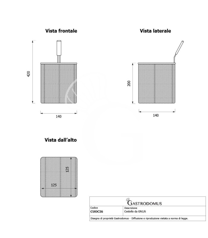 Set di cestelli cuocipasta - 6x GN1/8 - H 200mm - acciaio inox | compatibile con SCP1V90G, SCP2V90G, SCP2V90E, SCP1V90E