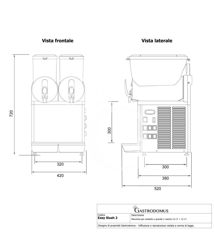 Macchina per sorbetto e granite 2 vasche 12 LT + 12 LT 0,75 KW