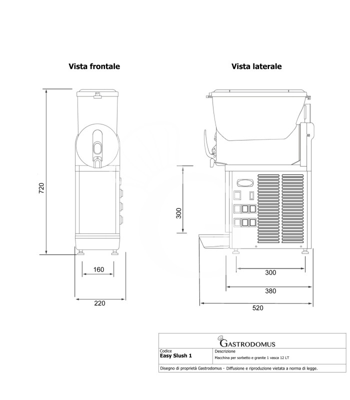 Macchina per sorbetto e granite 1 vasca 12 LT 0,36 KW