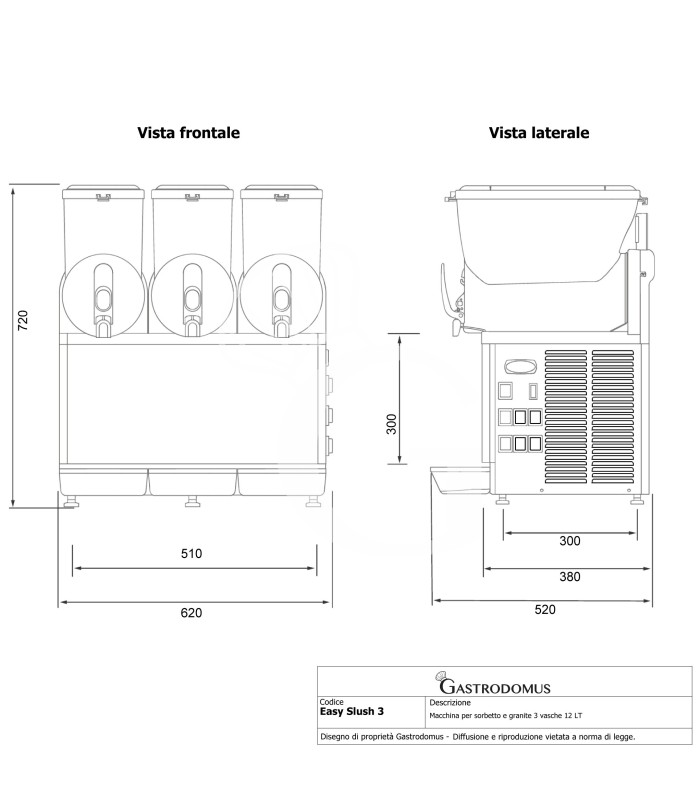 Macchina per sorbetto e granite 3 vasche 12 LT + 12 LT + 12 LT 1,1 KW