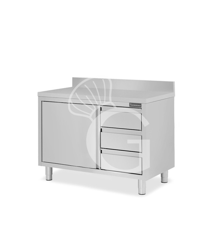 Tavolo armadiato,1 porta battente,3 cassetti a destra, alzatina, L1200 x P700 x H950mm