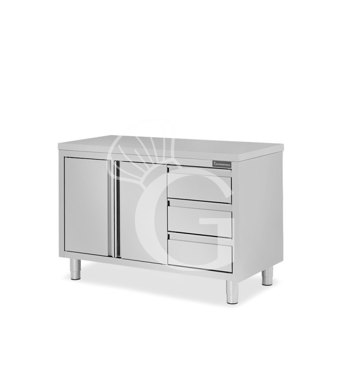 Tavolo armadiato, 2 porte battenti, 3 cassetti sul lato destro, L 1400 mm x P 600 mm x H 850 mm