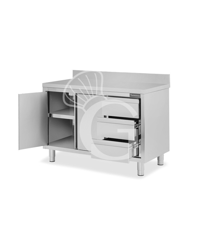 Tavolo armadiato,2 porte battenti,3 cassetti a destra, alzatina, L1400 x P600 x H950mm