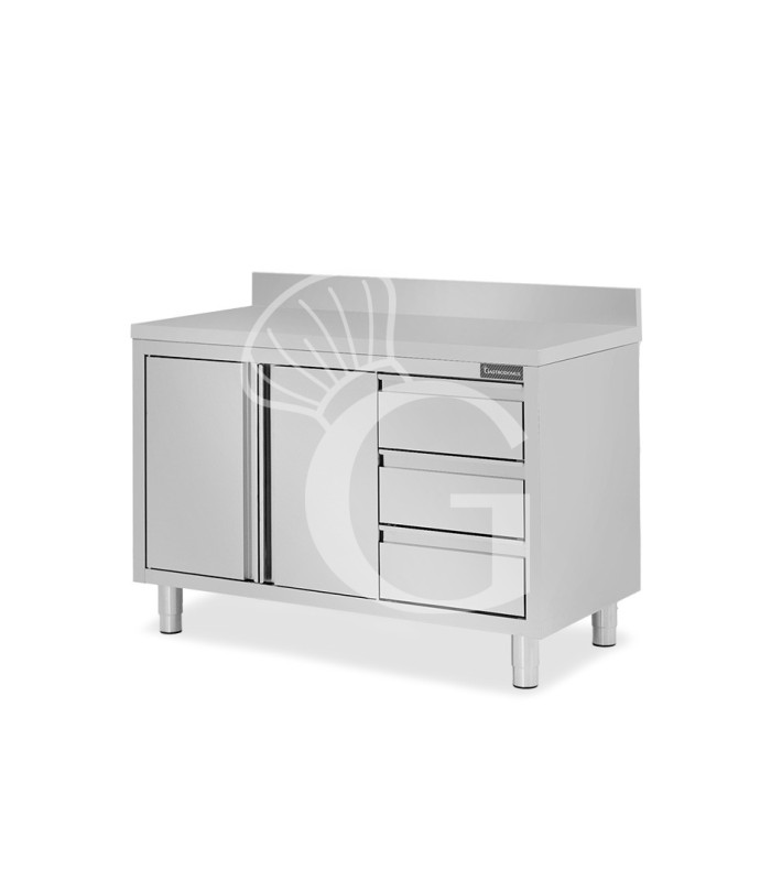 Tavolo armadiato,2 porte battenti,3 cassetti a destra, alzatina, L1400 x P600 x H950mm