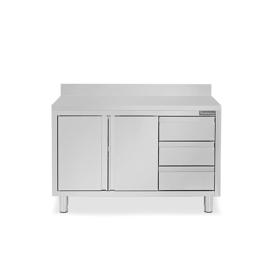 Tavolo armadiato,2 porte battenti,3 cassetti a destra, alzatina, L1400 x P700 x H950mm