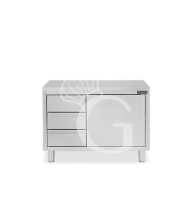 Tavolo armadiato, 1 porta battente, 3 cassetti sul lato sinistro, L 1200 mm x P 600 mm x H 850 mm