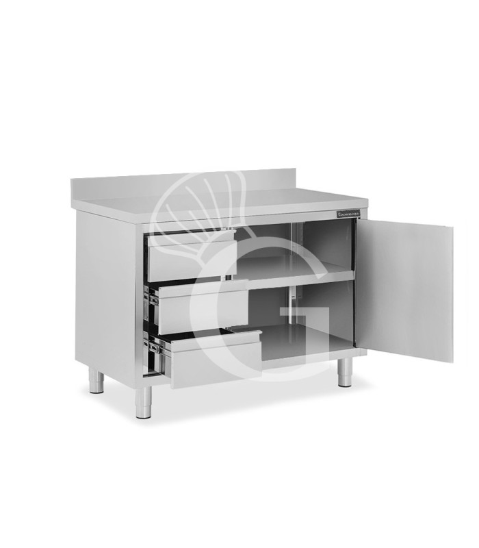 Tavolo armadiato,1 porta battente,3 cassetti a sinistra, alzatina, L1200 x P600 x H950mm