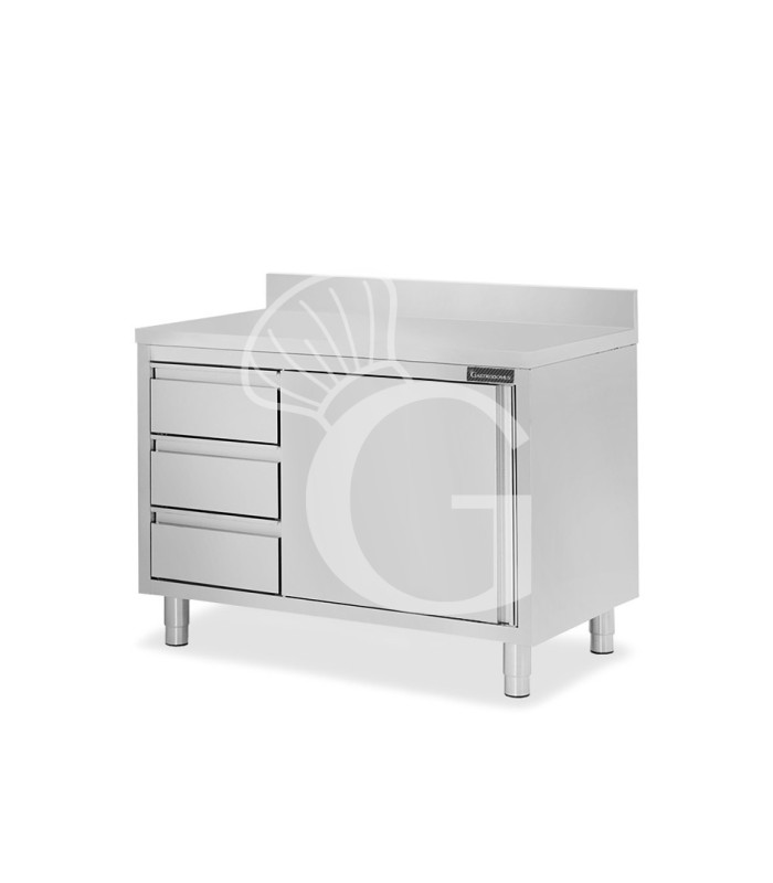 Tavolo armadiato,1 porta battente,3 cassetti a sinistra, alzatina, L1200 x P600 x H950mm