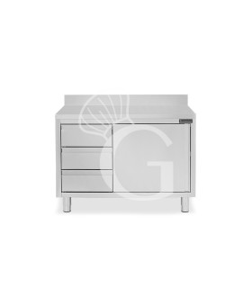 Tavolo armadiato,1 porta battente,3 cassetti a sinistra, alzatina, L1200 x P700 x H950mm