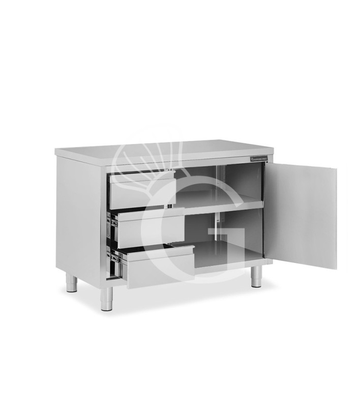 Tavolo armadiato, 1 porta battente, 3 cassetti sul lato sinistro, L 1200 mm x P 800 mm x H 850 mm