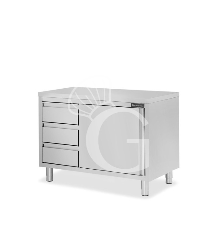 Tavolo armadiato, 1 porta battente, 3 cassetti sul lato sinistro, L 1200 mm x P 800 mm x H 850 mm