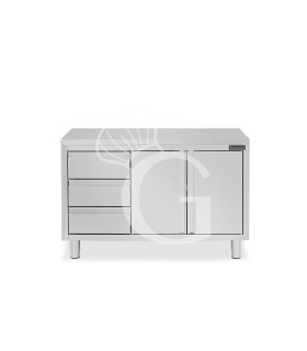 Tavolo armadiato, 2 porte battenti, 3 cassetti sul lato sinistro, L 1400 mm x P 600 mm x H 850 mm