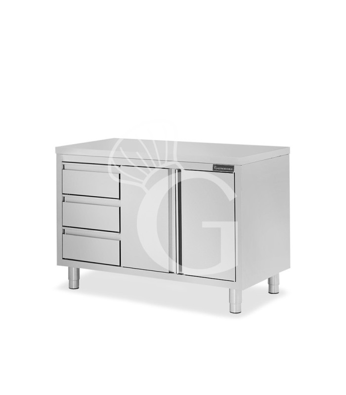 Tavolo armadiato, 2 porte battenti, 3 cassetti sul lato sinistro, L 1400 mm x P 600 mm x H 850 mm