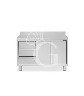 Tavolo armadiato,2 porte battenti,3 cassetti a sinistra, alzatina, L1400 x P700 x H950mm