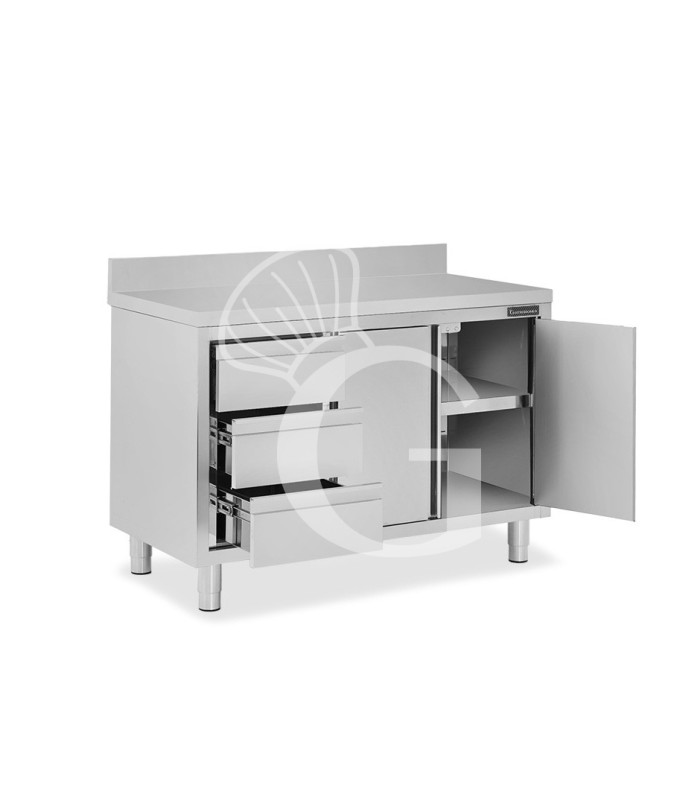 Tavolo armadiato,2 porte battenti,3 cassetti a sinistra, alzatina, L1400 x P700 x H950mm