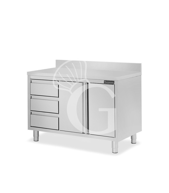 Tavolo armadiato,2 porte battenti,3 cassetti a sinistra, alzatina, L1400 x P700 x H950mm