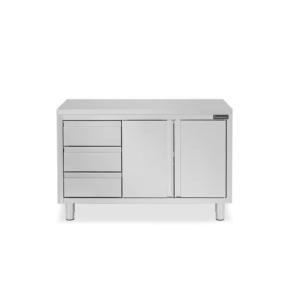 Tavolo armadiato, 2 porte battenti, 3 cassetti sul lato sinistro, L 1400 mm x P 800 mm x H 850 mm