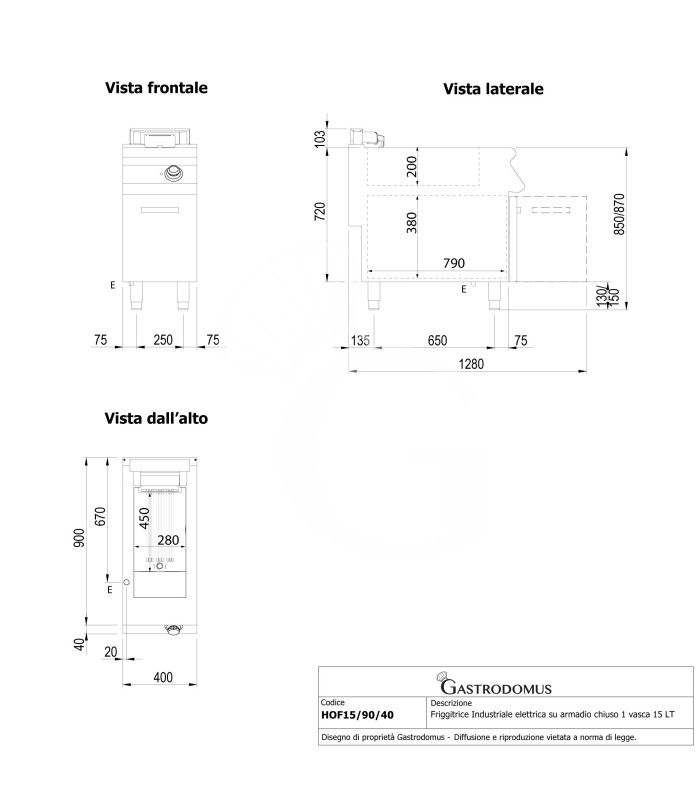 Friggitrice Industriale elettrica su armadio chiuso 1 vasca 15 LT 10,2 Kw Trifase