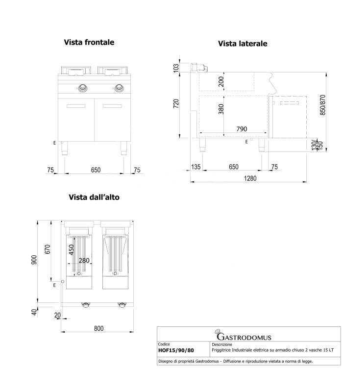 Friggitrice Industriale elettrica su armadio chiuso 2 vasche 15 LT + 15 LT 20,4 Kw Trifase
