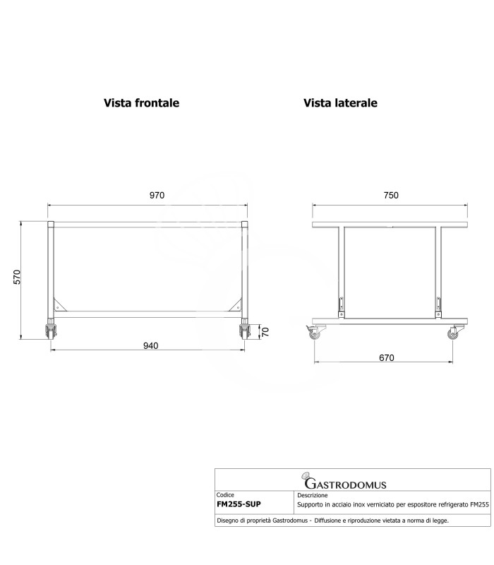 Supporto in acciaio inox verniciato per espositore refrigerato FM255