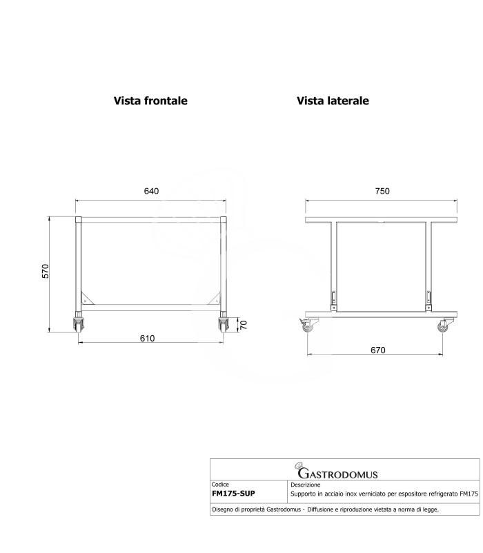 Supporto in acciaio inox verniciato per espositore refrigerato FM175