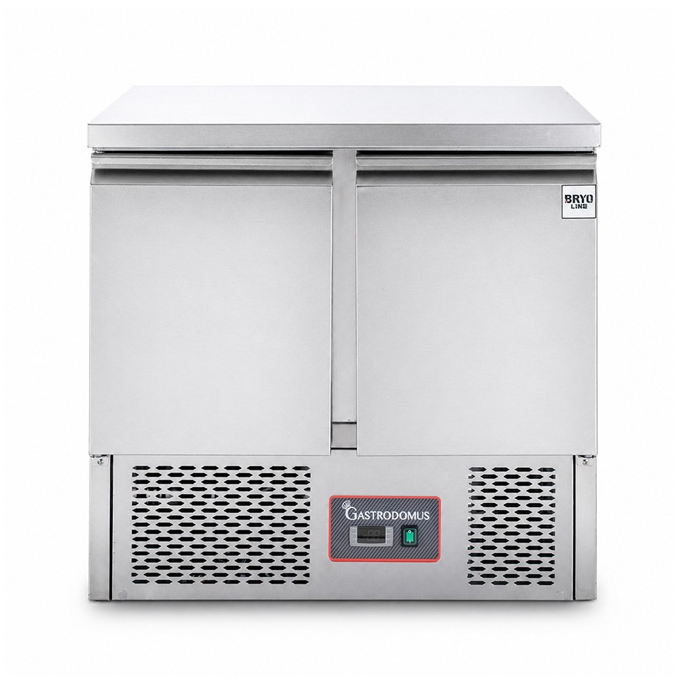 Saladette refrigerata statica con 2 porte, temperatura +2°C/+8°C, piano in acciaio inox