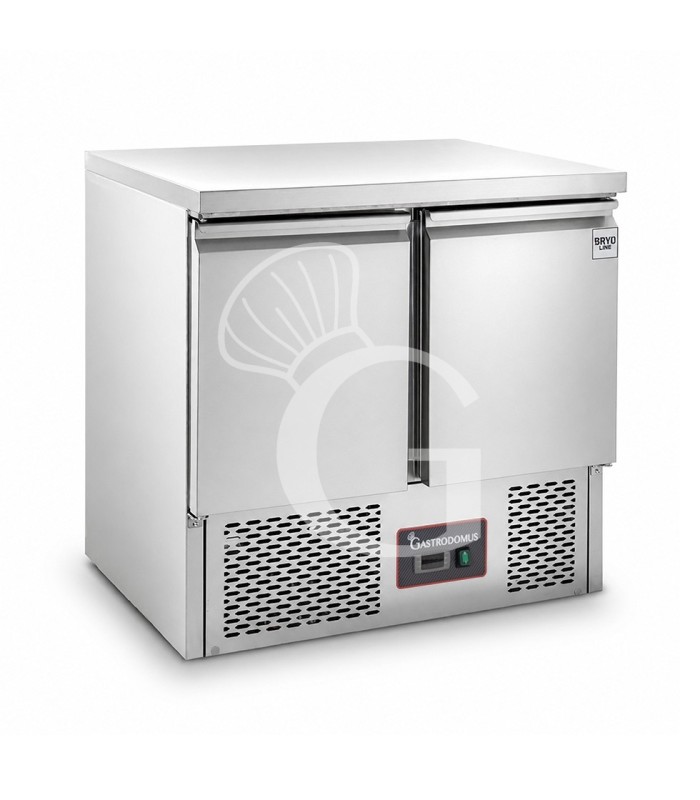 Saladette refrigerata statica con 2 porte, temperatura +2°C/+8°C, piano in acciaio inox
