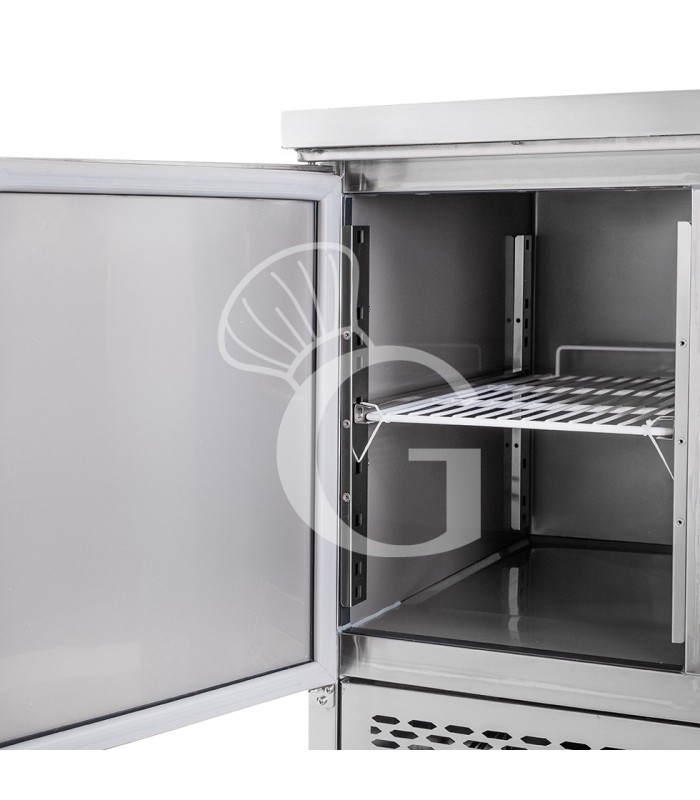 Saladette refrigerata statica con 2 porte, temperatura +2°C/+8°C, piano in acciaio inox