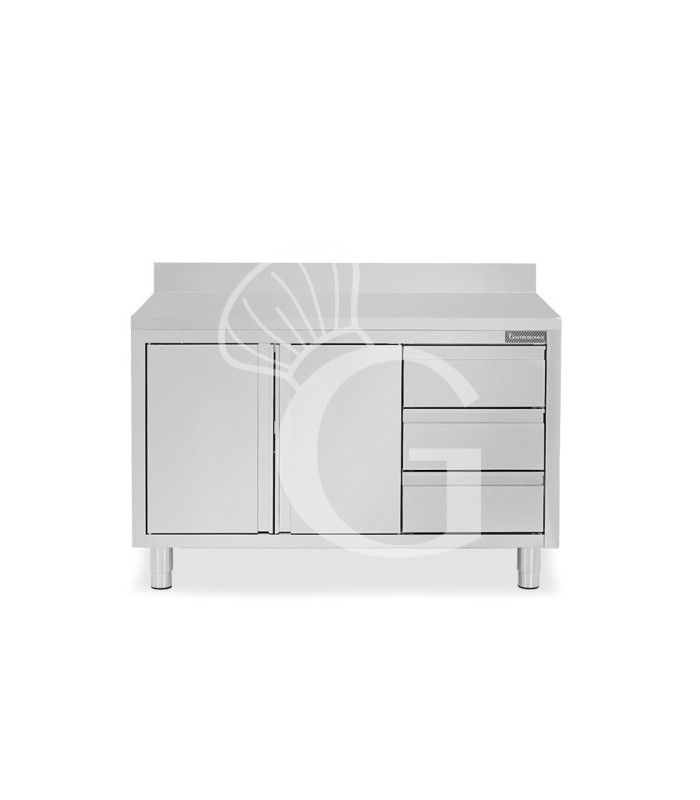 Tavolo armadiato,2 porte battenti,3 cassetti a destra, alzatina,