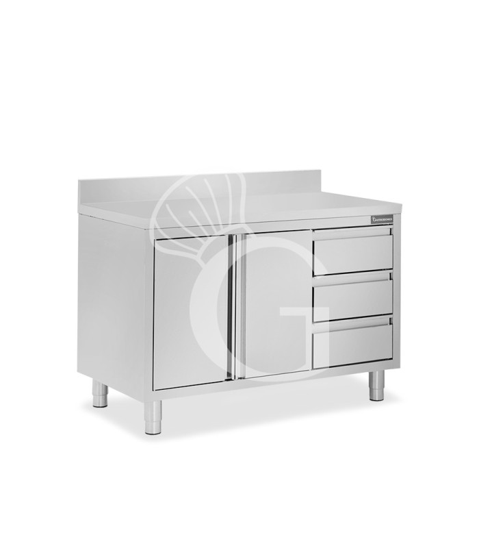 Tavolo armadiato,2 porte battenti,3 cassetti a destra, alzatina, L1400 x P800 x H950mm