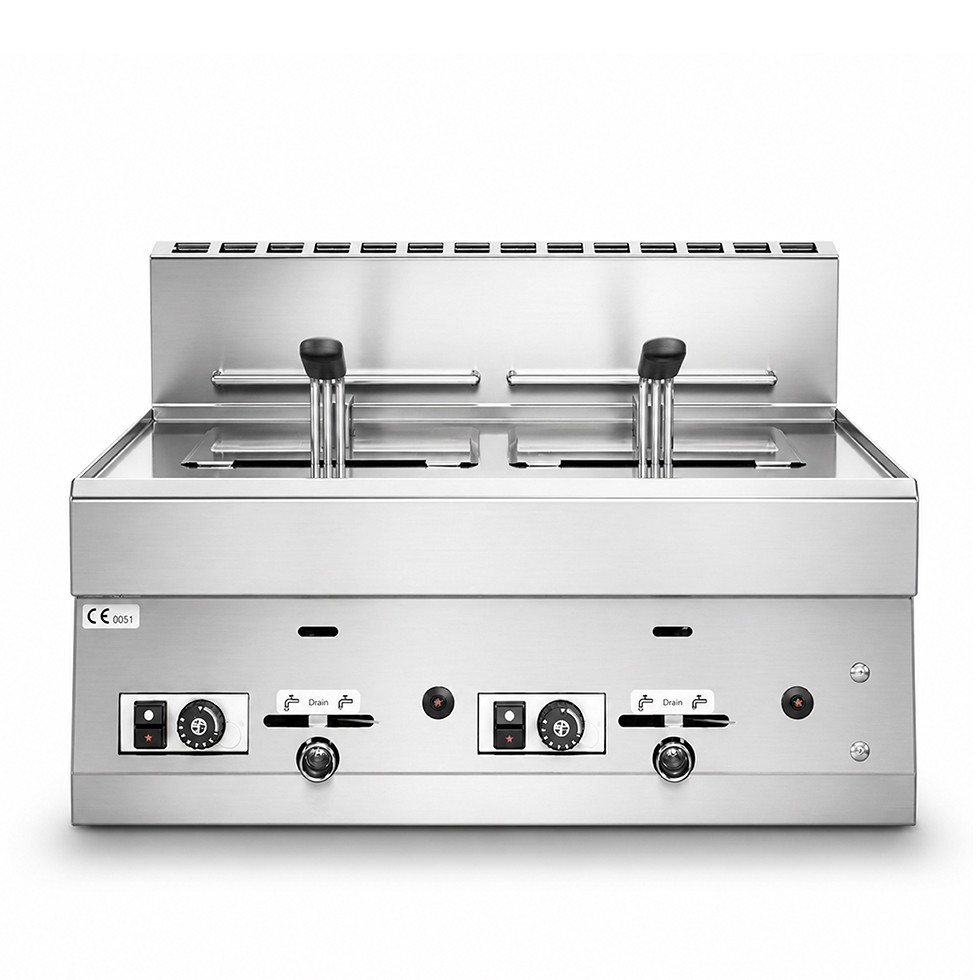 Friggitrice Professionale da banco a gas 2 vasca 8+8 LT, 12,6 kw