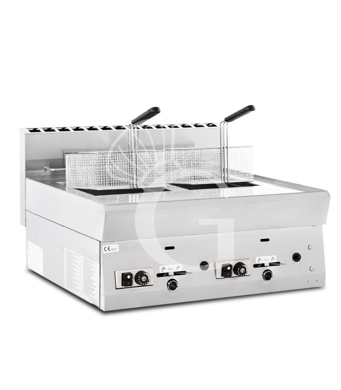 Friggitrice Professionale da banco a gas 2 vasca 8+8 LT, 12,6 kw
