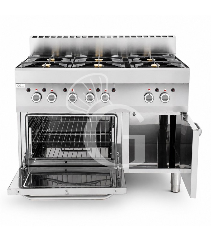 Cucina professionale a gas 6 fuochi forno a gas armadio neutro profondità 650 mm
